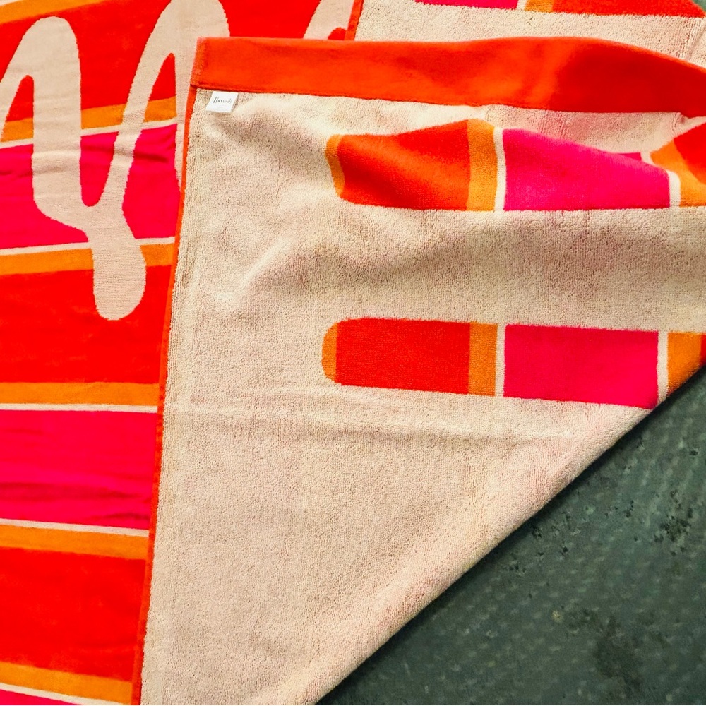 NWT Harrods Pink and Orange Striped beach and bath Towels with Harrods bag - Picture 13 of 15